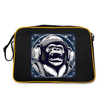 Gorille avec des écouteurs, un chapeau d’hiver et de la neige - Sac Retro - noir/or - Dos