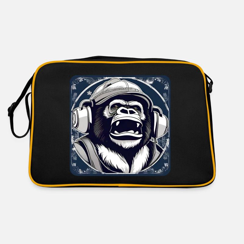 Gorilla mit Kopfhörer und Wintermütze und Schnee Retro Tasche
