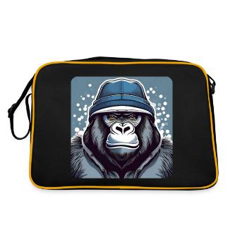Cool gorilla with winter hat - Retro Bag - black/gold - Back