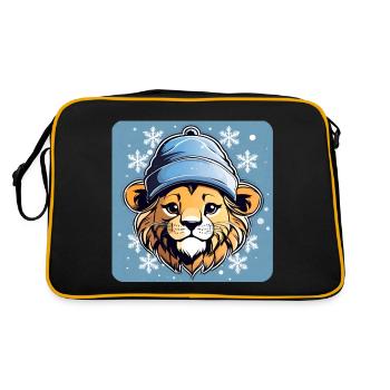 Lion mignon avec chapeau d’hiver et flocons de neige - Sac Retro - noir/or - Dos