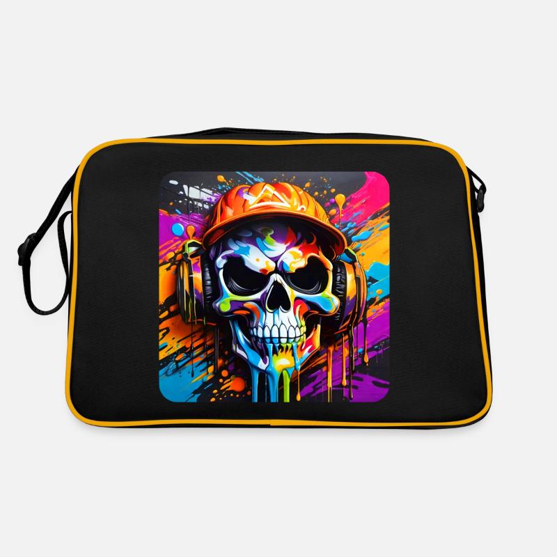 Cool Skull with Headphones Graffiti Style - Retro Bag - black/gold