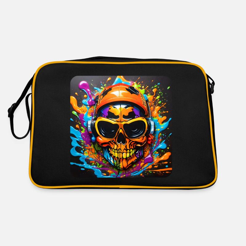 Cooler Totenkopf mit Kopfhörer Graffiti Style Retro Tasche