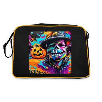 Graffiti Halloween Crâne et Citrouille - Sac Retro - noir/or - Dos