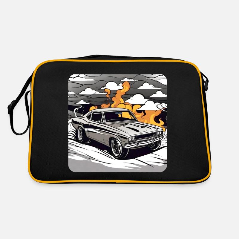 Oldtimer Drift Auto Turbo Rallye mit Feuer - Retro Tasche - Schwarz/Gold