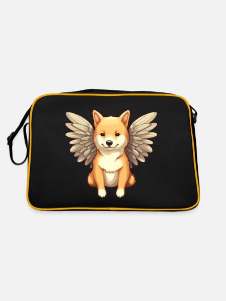 Shiba Inu Angel - Design with wings - Retro Bag - black/gold - Back