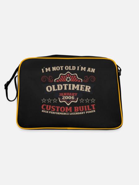 18. Geburtstag Oldtimer Januar Jahrgang 2006 - Retro Tasche - Schwarz/Gold - Hinten