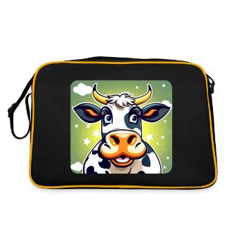 Niedliche Kuh - Retro Tasche - Schwarz/Gold - Hinten
