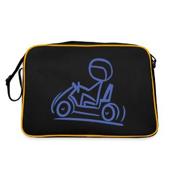 Go-Kart Silhouette Stick Figure Line Drawing - Retro Bag - black/gold - Back