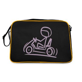 Go-Kart Silhouette Stick Figure Line Drawing - Retro Bag - black/gold - Back