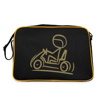 Go-Kart Silhouette Stick Figure Line Drawing - Retro Bag - black/gold - Back
