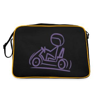 Go-Kart Silhouette Stick Figure Line Drawing - Retro Bag - black/gold - Back