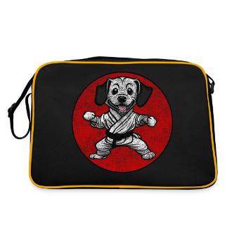 Used-look Hund in Karate Anzug Judo - Retro Tasche - Schwarz/Gold - Hinten