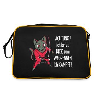 Dicke Katze, zu dick zum Wegrennen - Retro Tasche - Schwarz/Gold - Hinten