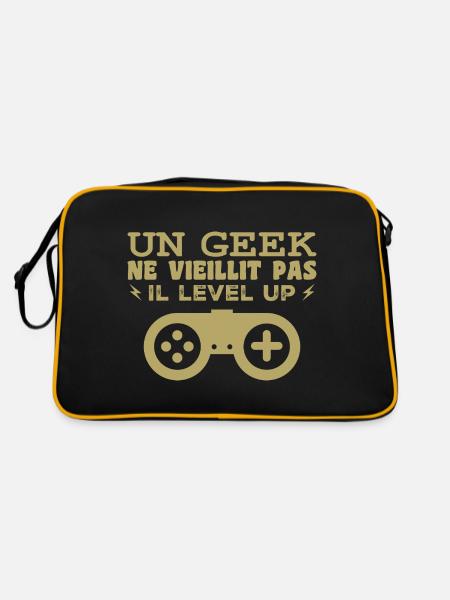 Ein Geek wird nicht alt... Il level up - Retro Tasche - Schwarz/Gold - Hinten