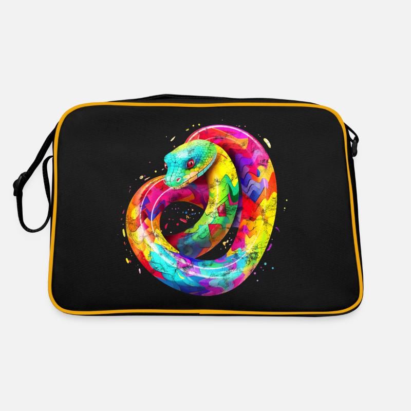 Regenbogen Schlange - Retro Tasche - Schwarz/Gold