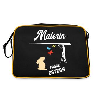 Malerin Frohe Ostern Ostergeschenk Lackiererin - Retro Tasche - Schwarz/Gold - Hinten