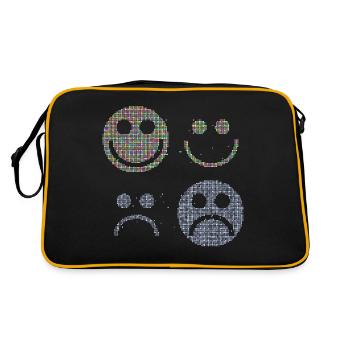 Glückliche und traurige stilisierte Gesichter - Retro Tasche - Schwarz/Gold - Hinten