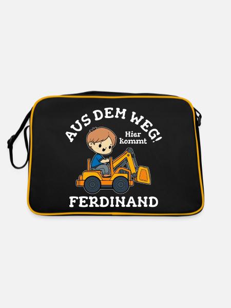 Ferdinand Vorname Bagger - Retro Tasche - Schwarz/Gold - Hinten