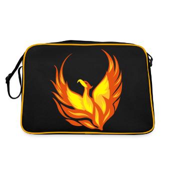 Feuervogel Phönix Flammen Federn - Retro Tasche - Schwarz/Gold - Hinten