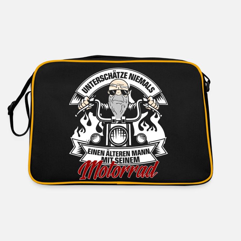 Alter Mann und Motorrad Retro Tasche