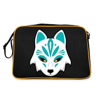 Kitsune Maske blau - Retro Tasche - Schwarz/Gold - Hinten