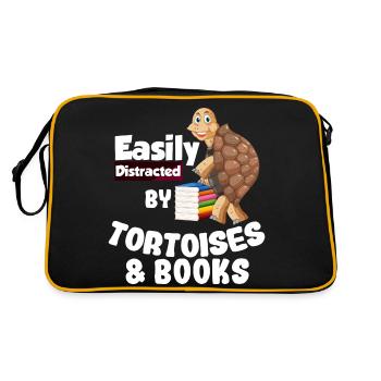 Schildkröten Bücher | Landschildkröte Geschenkidee - Retro Tasche - Schwarz/Gold - Hinten