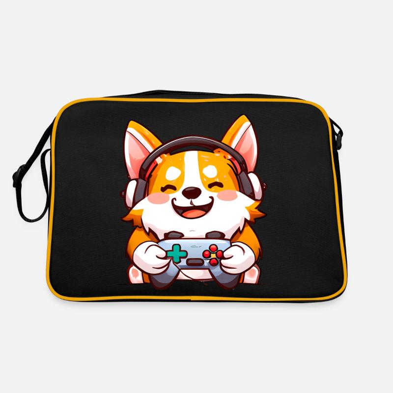 00239 Corgi mit Kopfhörer und Controller Retro Tasche