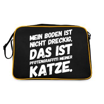 Mein Boden ist nicht dreckig Pfotengraffiti Spruch - Retro Tasche - Schwarz/Gold - Hinten
