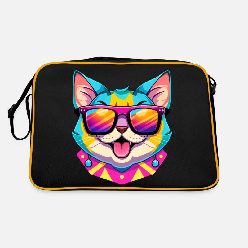 Cool synthwave cat with sunglasses Retro Bag
