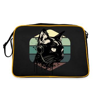 Chat portant des écouteurs | chat portant des écouteurs - Sac Retro - noir/or - Dos