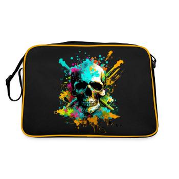 Psychedelischer Schädel - Retro Tasche - Schwarz/Gold - Hinten