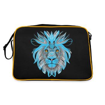 Löwe Kunst Design Porträt Illustration Petrol blau - Retro Tasche - Schwarz/Gold - Hinten