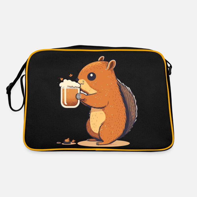 Süßes Eichhörnchen mit Bier Retro Tasche