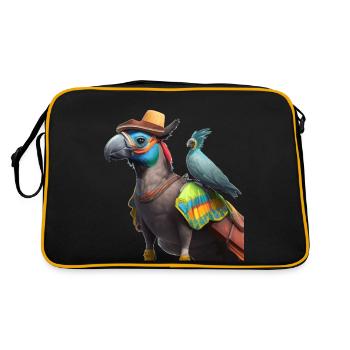 Papagei mit Kumpel Geschenk - Retro Tasche - Schwarz/Gold - Hinten