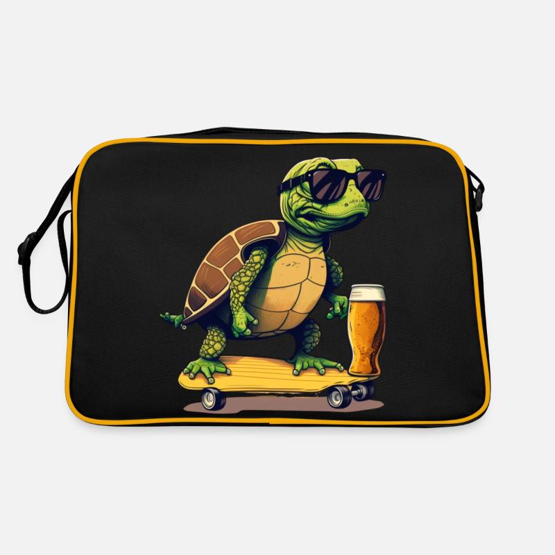 Turtle drinks beer on skateboard Retro Bag