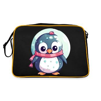 Winterwunderland-Pinguin - Retro Tasche - Schwarz/Gold - Hinten