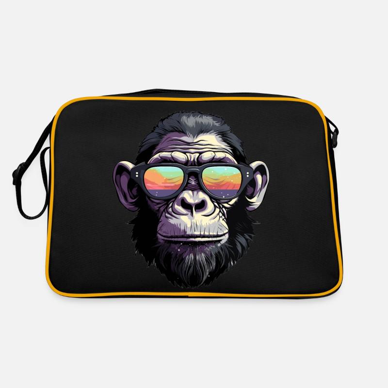 Chimpanzé avec lunettes de soleil - Sac Retro - noir/or