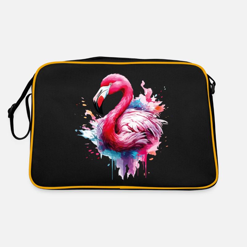 Flamingo Vogel Exotisch Sommer Splash Rosa Pink - Retro Tasche - Schwarz/Gold