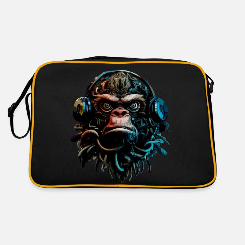 Affe mit Kopfhörern Retro Tasche
