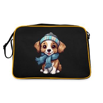 Animals in winter doggy with hat - Retro Bag - black/gold - Back