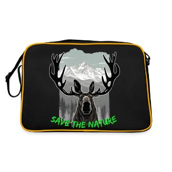 Elch "Save the Nature" - Retro Tasche - Schwarz/Gold - Hinten