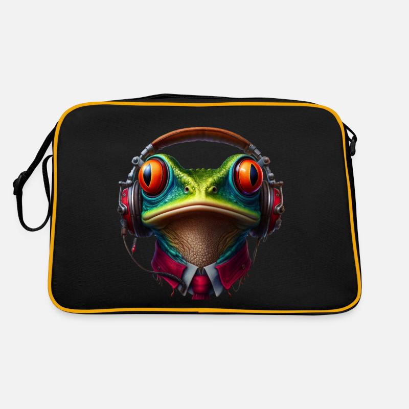 Frosch mit Kopfhörer und Krawatte Retro Tasche
