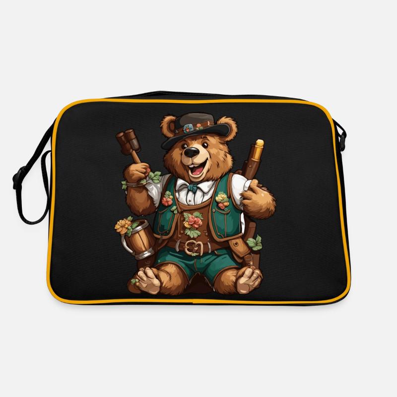 Lederhose / Tier / Tracht / Tradition / Bär - Retro Tasche - Schwarz/Gold