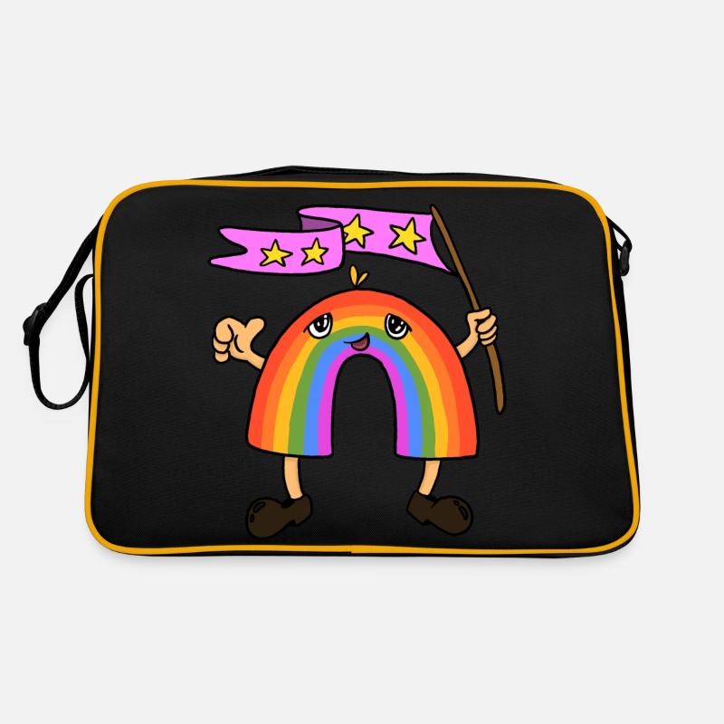 Regenbogen - Retro Tasche - Schwarz/Gold