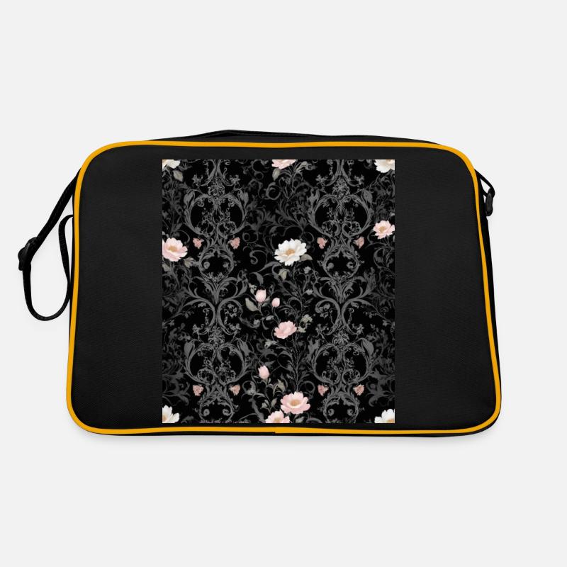 Floral pattern on black background Retro Bag