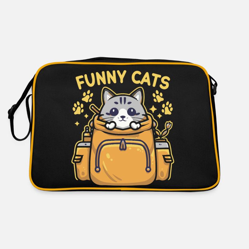 Funny with a cat looking regal in the backpack - Retro Bag - black/gold
