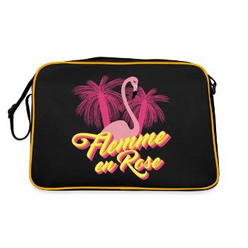 Flemme en Rose, Flamant Rose - Jeu de mots Humour - Sac Retro - noir/or - Dos