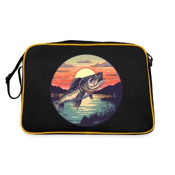 Pêche au sandre au coucher du soleil - Sac Retro - noir/or - Dos