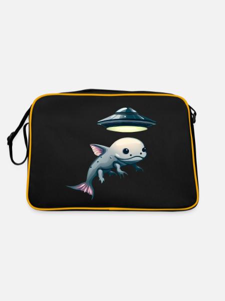 UFO-Entführung: Alien und Axolotl - Retro Tasche - Schwarz/Gold - Hinten
