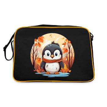 Pinguin Herbstlaub Winter Wintereinbruch - Retro Tasche - Schwarz/Gold - Hinten